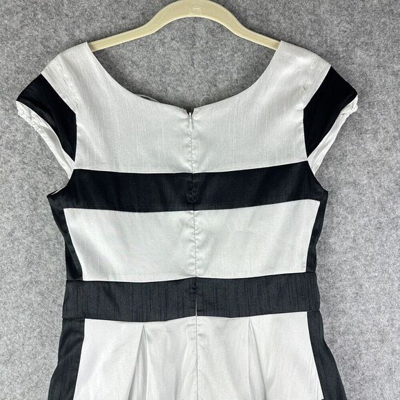 EShakti Dress Womens S Black White Banded Stripe Party Prom Fit & Flare Pockets* - Picture 9 of 16